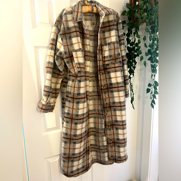 Bardot long plaid fuzzy shacket, xsmall - Picture 1 of 3